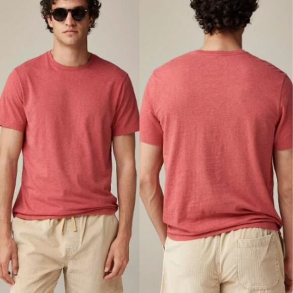 J Crew Men's Cotton Crew Neck Broken T-Shirt BW039 Hthr Crimson Red Size L NWT - Picture 1 of 3